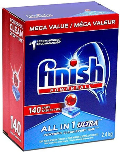 Finish - All in 1 Ultra - Automatic Dishwasher Detergent - Powerball - Dishwashing Tablets Powerful Clean - Dish Tabs - Fresh Scent - 2.4 KG - 140 Count